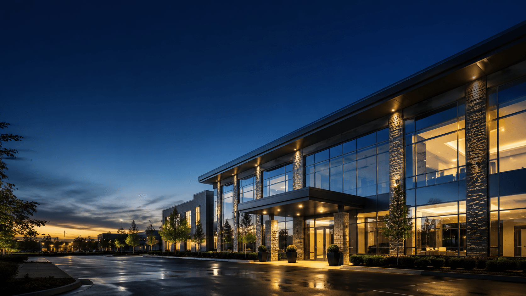 Well-maintained commercial property exterior after Stratan service