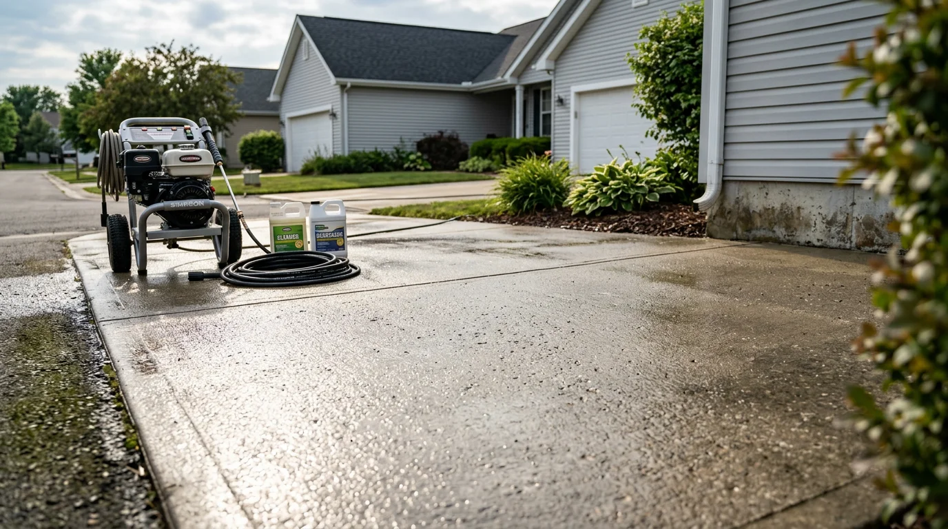 Pressure washing residential home exterior in Tulsa