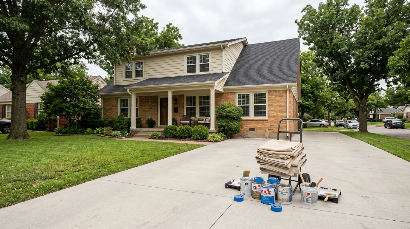 Residential home in Tulsa with mature landscaping and clear driveway access, showing typical midtown-area property.